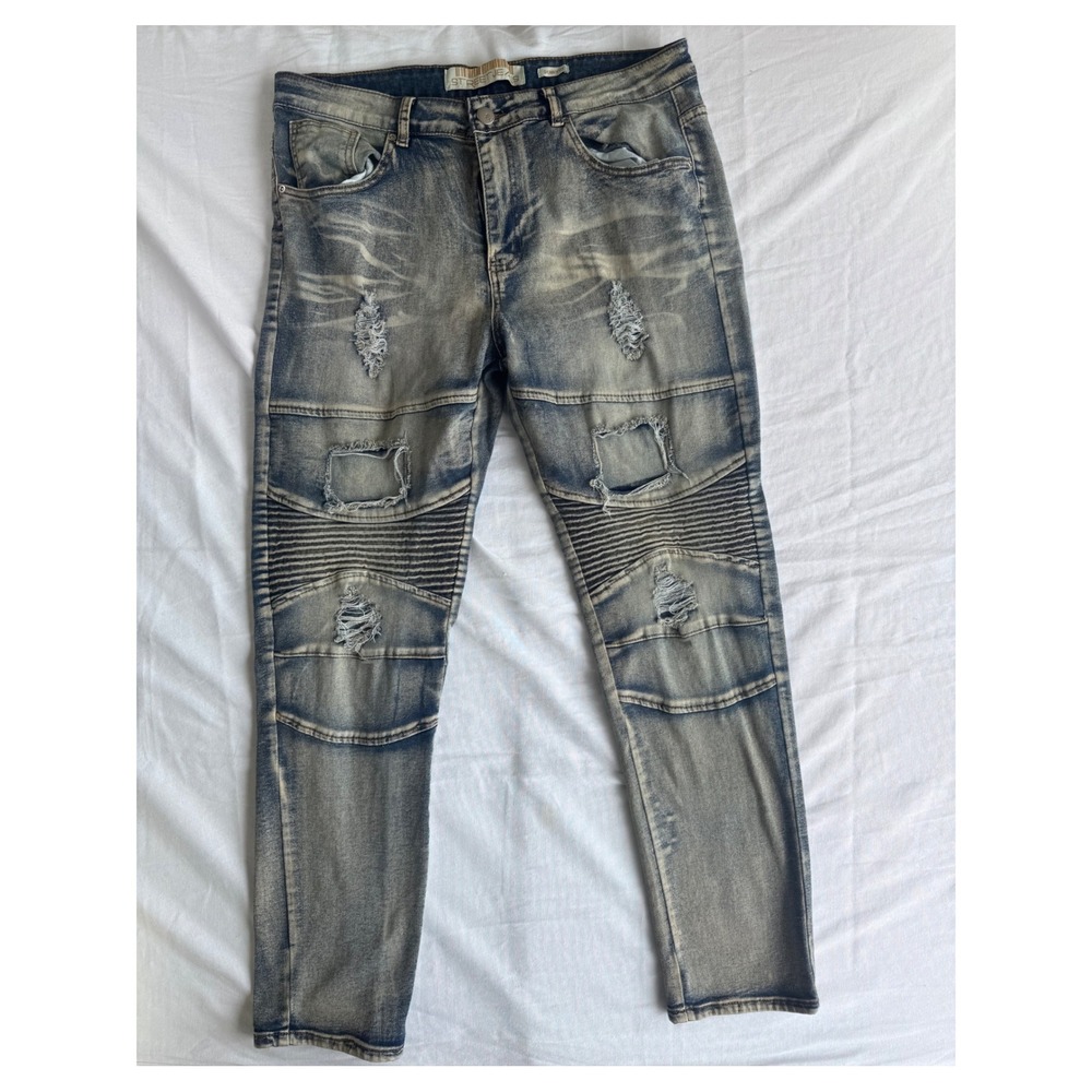 Street Jeans‎ Moto Biker Skinny Fit Distressed Denim Pants Mens 36 Y2K Grunge
